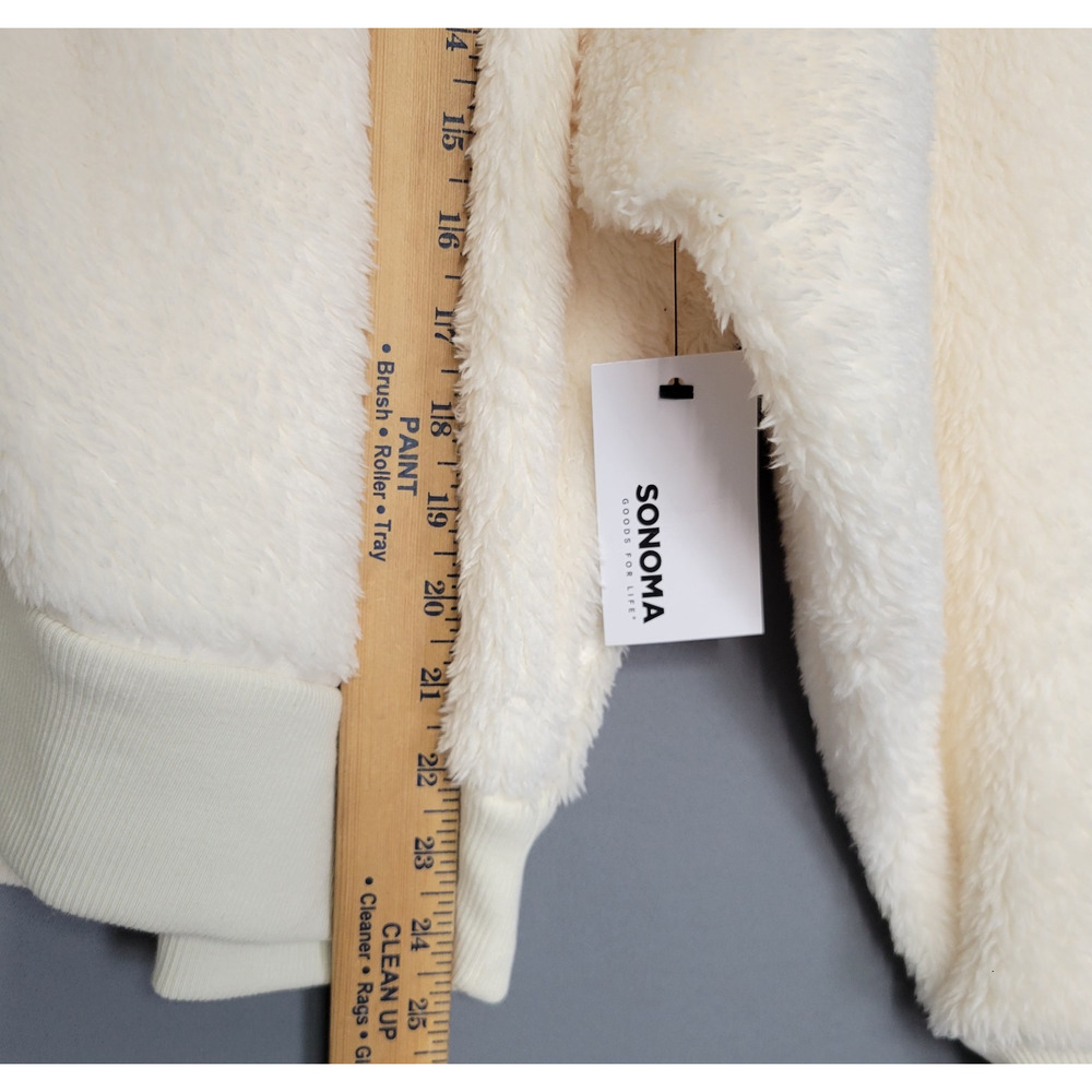 New Sonoma Sherpa Cozy Soft Sweater Womens XXL Faux Fur Fleece Zip Ivory - Picture 9 of 14